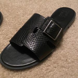 Naturalizer Black Textured Slide Sandals with Silver Buckle
